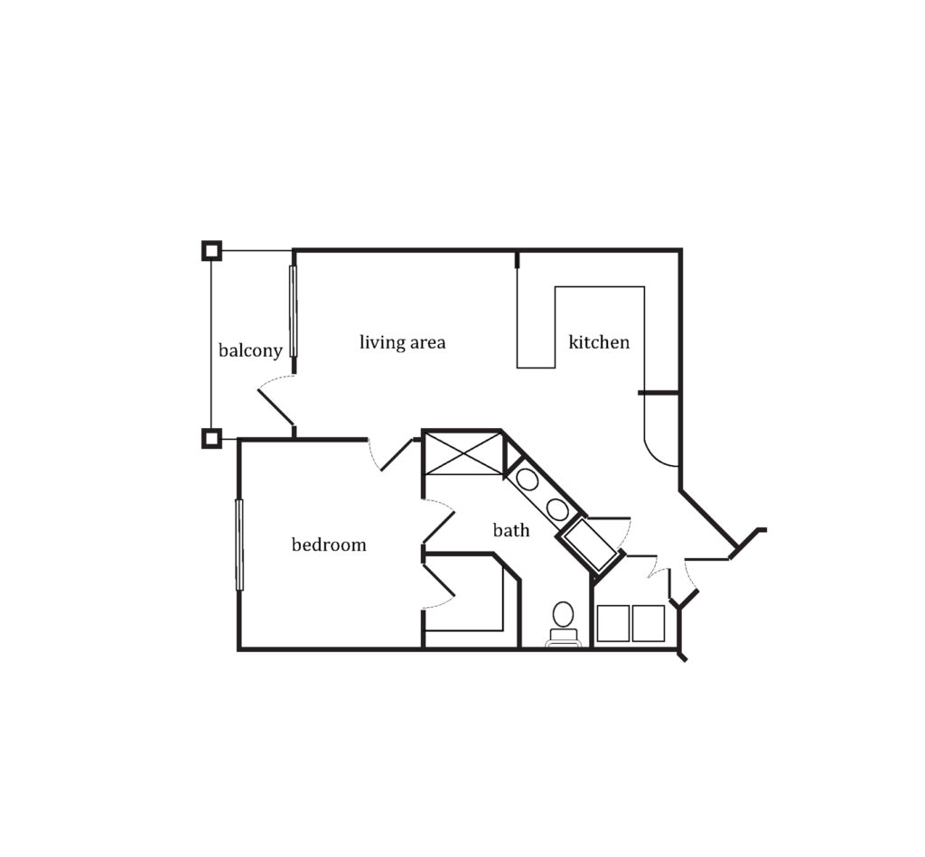 Sumter Senior Living Independent Living Belmont One Bedroom Deluxe floor plan image.