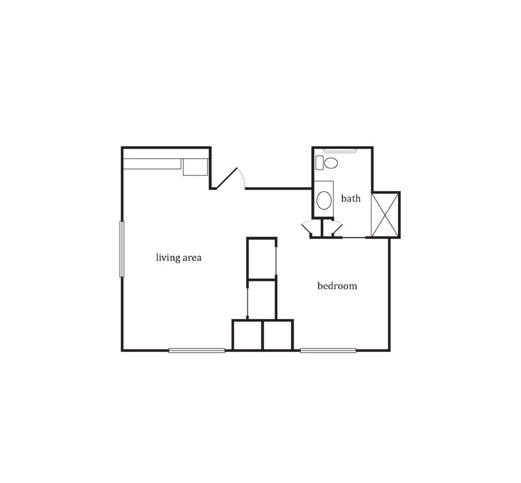 Sumter Senior Living Memory Care Mangrove One Bedroom floor plan image.