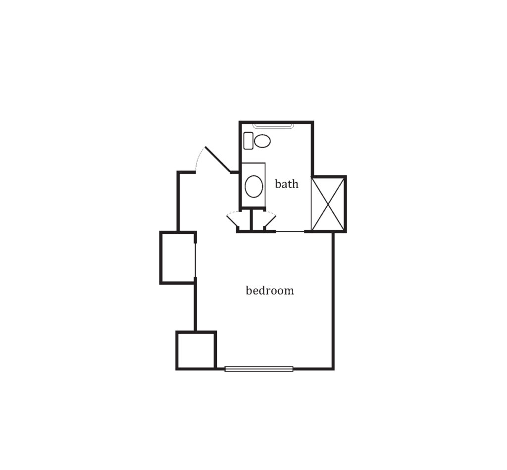 Sumter Senior Living Memory Care Sandhill One Bedroom floor plan image.